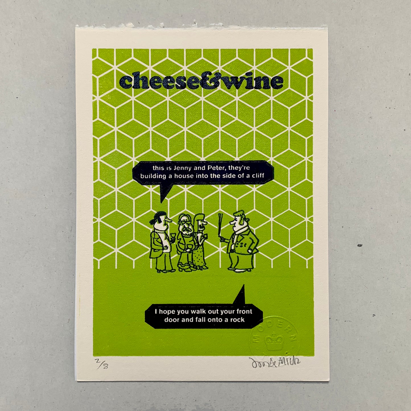 Cheese and Wine Cliff Letterpress Print